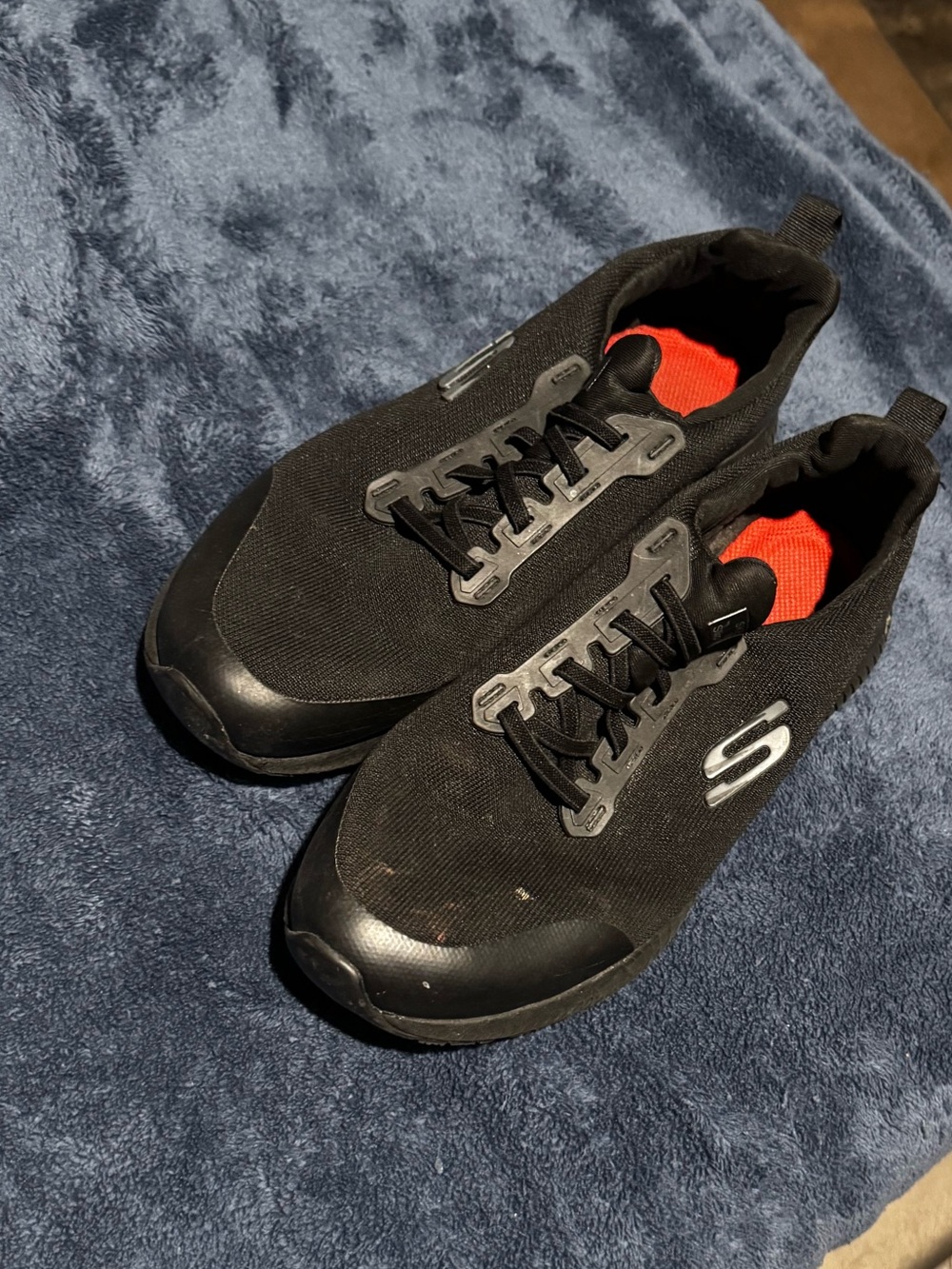 Skechers Slip Resistant Work Black Sneakers with Red Lining